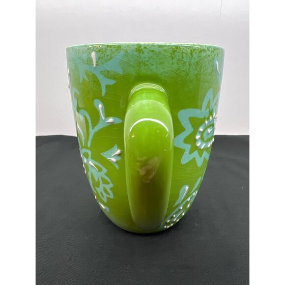 Laurie Gates Green & Aqua Ceramic Mug With Dimensional Floral Design - Picture 4 of 7